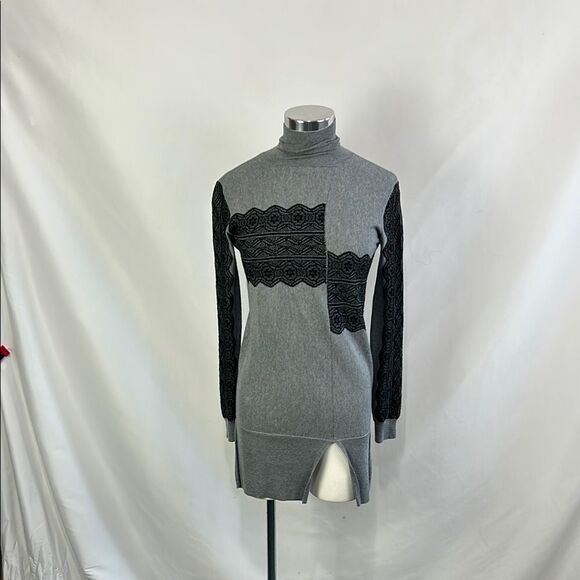 Thakoon Gray With Black Lace Detail Turtle Sweater - Picture 1 of 6